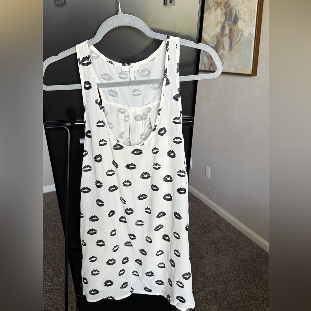 Joie Black and White Lip Print Tank Top